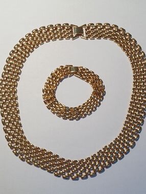 Gold-Tone Woven Chain Necklace and Bracelet Set